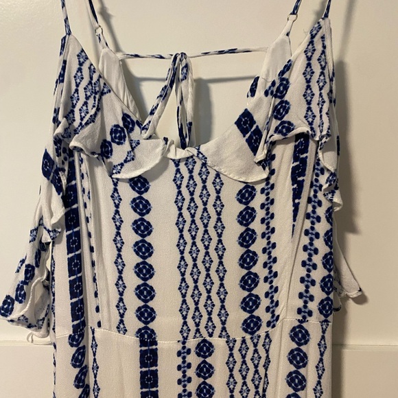 Lulus white & blue tie back spaghetti strap off shoulder dress XL - Picture 2 of 3